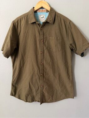 Alexander Julian 100% Organic Cotton Button Front Shirt Olive Green Size L